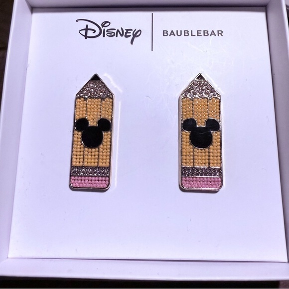 Disney Baublebar Mickey Mouse Pencil Earrings Box Teacher Gift Back To School - Picture 1 of 6